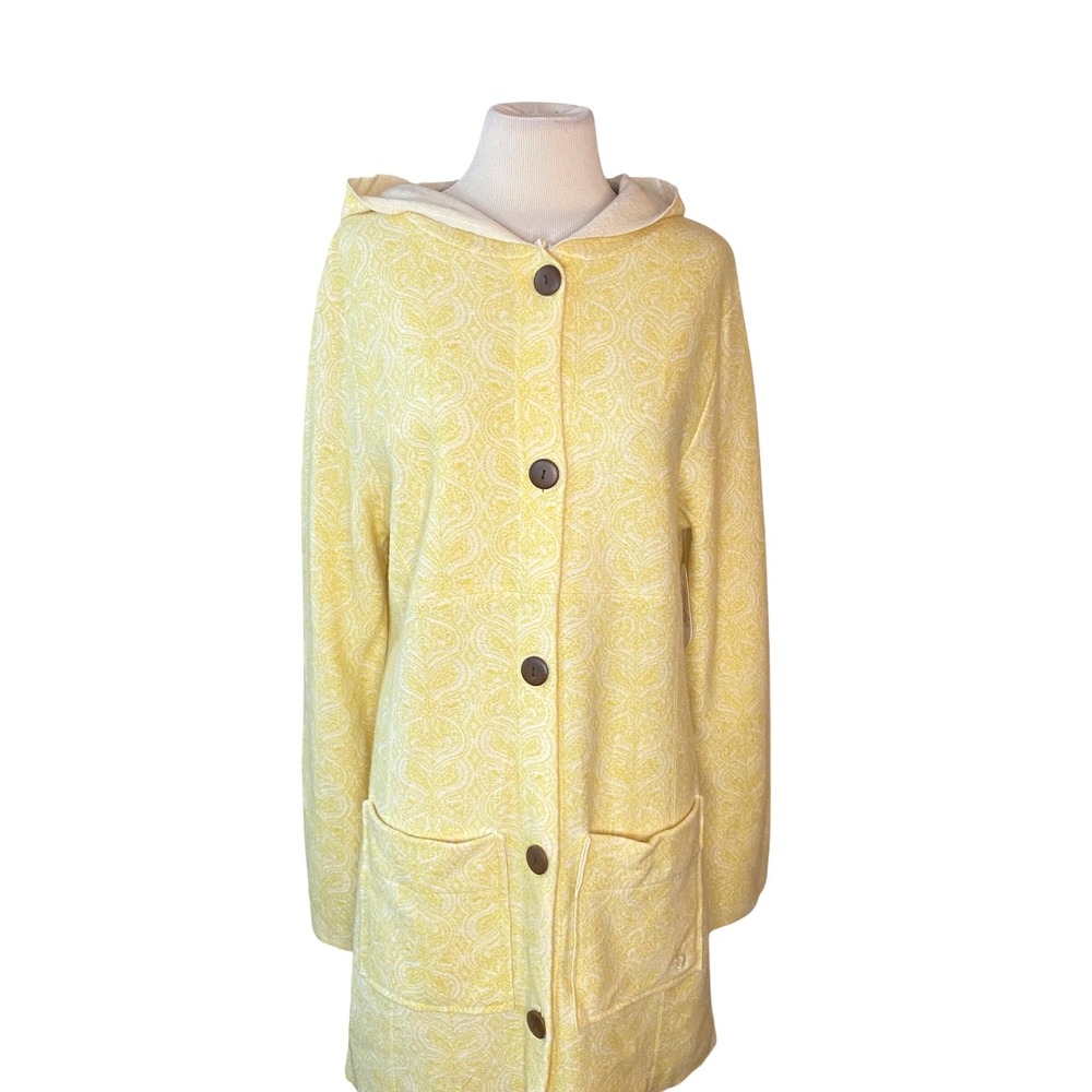 NWT Isis Bella Hoodie Yellow Paisley Button Front Long Cardigan Jacket Large